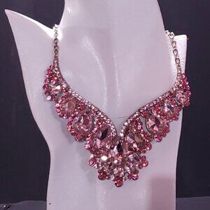 Pink Rhinestone Necklace & Earrings